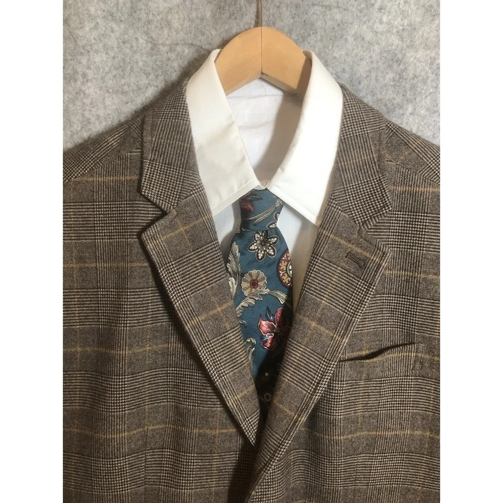 Jachs Tailoring Blazer 46R Brown Plaid Fabric Suit Coat Jacket Business Casual